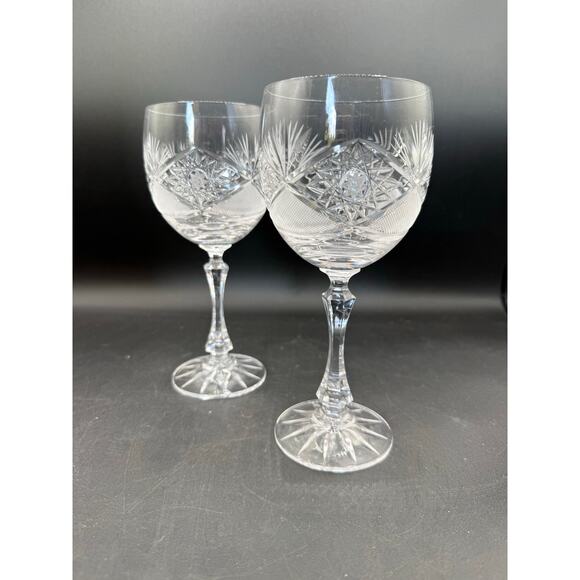 Vintage Bohemia Lead Crystal Wine and Water Goblet Set of 2 - Picture 6 of 8